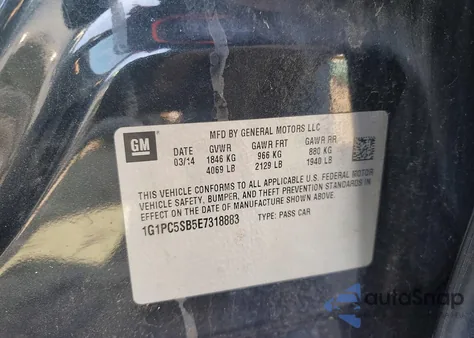 2014 Chevrolet Cruze Lt from USA, damaged, VIN 1G1PC5SB5E7318883